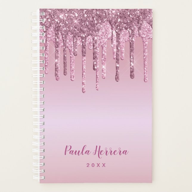 Elegante stilvolle Rosa Rosa Gold Glitzer Tropfen Planer (Vorderseite)