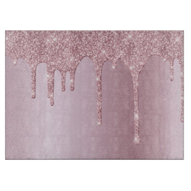 Elegante stilvolle Rosa Rosa Gold Glitzer Tropfen Schneidebrett (Vorderseite)