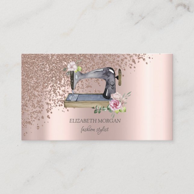 Elegante stilvolle Rose Gold Diamanten Nähmaschine Visitenkarte (Vorderseite)