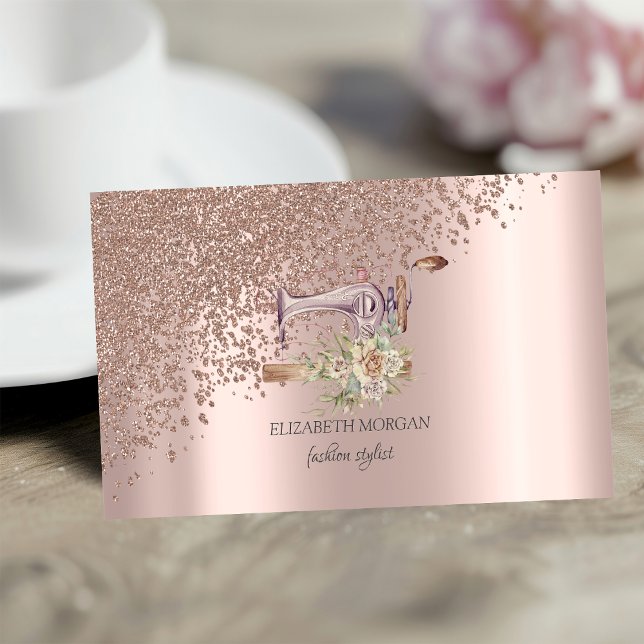 Elegante stilvolle Rose Gold Diamanten Nähmaschine Visitenkarte (Von Creator hochgeladen)