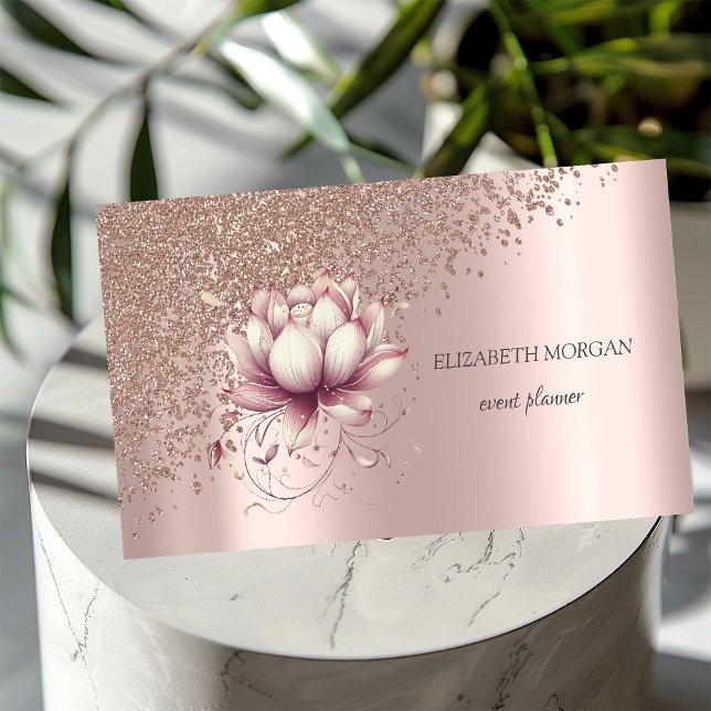 Elegante stilvolle Rose Gold Diamonds Chic Lotus Visitenkarte (Von Creator hochgeladen)