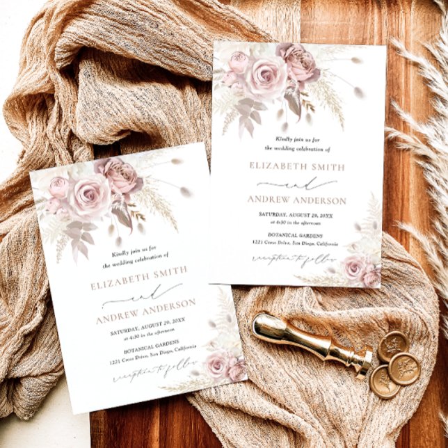 Elegante stilvolle und schicke Dusty-Rose Blumenho Einladung (Von Creator hochgeladen)