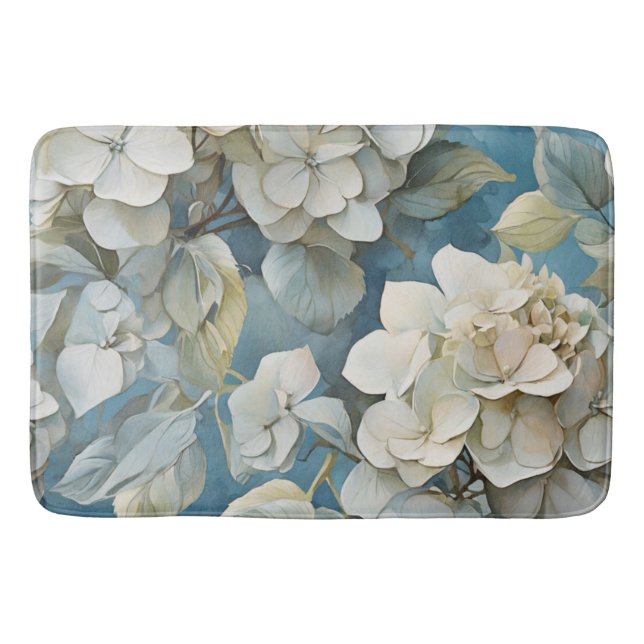 Elegante stimmungsvolle blaue Aquarellblumen Badematte (Vorderseite)
