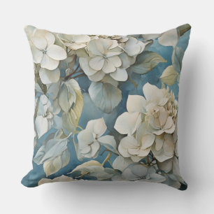 Elegante stimmungsvolle blaue Aquarellblumen Kissen