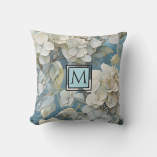 Elegante stimmungsvolle blaue Aquarellblumen Kissen