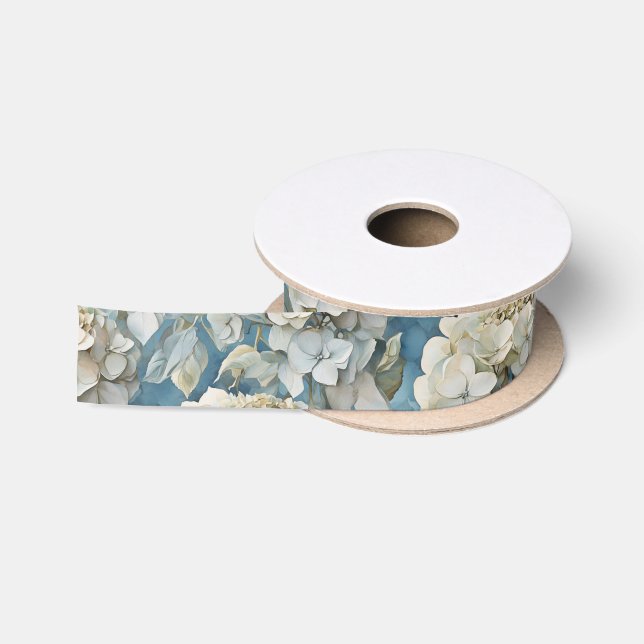 Elegante stimmungsvolle blaue Aquarellblumen Satinband (Spule)