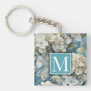 Elegante stimmungsvolle blaue Aquarellblumen Schlüsselanhänger