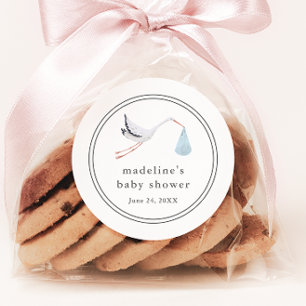 Elegante Storch-Baby-Party Runder Aufkleber