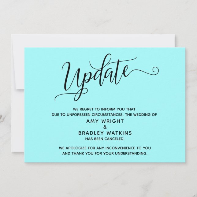 Elegante Stornierung Hochzeit Light Aqua Ankündigu Einladung (Vorderseite)