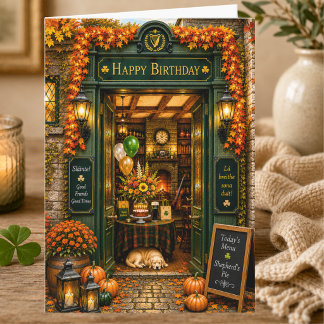 Elegante Storybook Herbst-Irish-Pub-Happy-Birthday Karte
