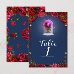 Elegante Storybook-Rosen rote Rosen blaue Tischnum Einladung