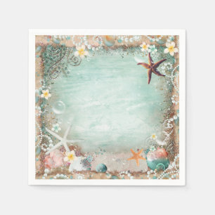 Elegante Strand Seesternchen & Perlen Strandlebens Serviette
