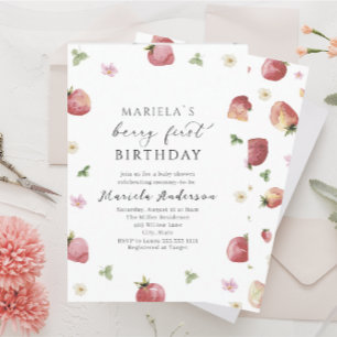 Elegante Strandcolor Strawberry Baby Shower Einladung