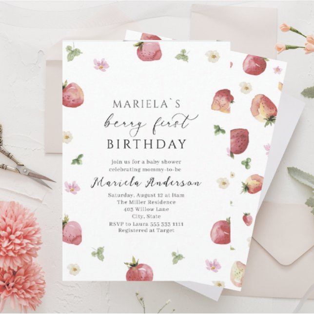 Elegante Strandcolor Strawberry Baby Shower Einladung (Von Creator hochgeladen)