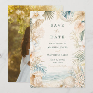 Elegante Strandfoto-Hochzeit Save The Date