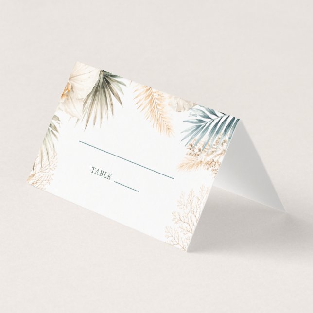 Elegante Strandhochzeit-Platzkarten (Vorderseite)