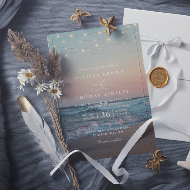 Elegante Stranduntergangs-QR-Code-Hochzeit Einladung (Von Creator hochgeladen)