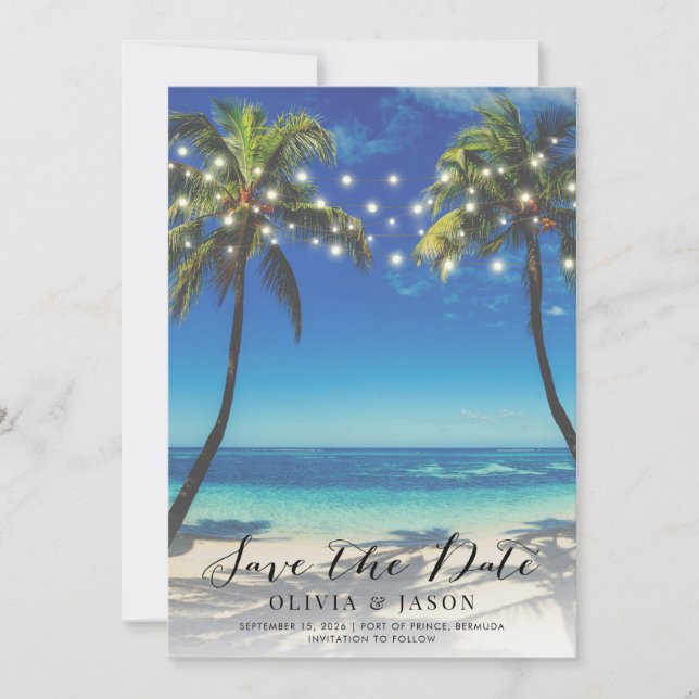 Elegante Strandzeichenbeleuchtung Hochzeitssache s Einladung (Vorderseite)