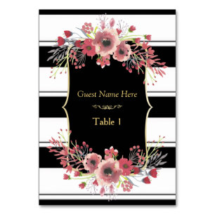 Elegante Streifen-Blumen-Aquarell-Tischnummer Tischnummer