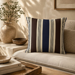 Elegante Streifen-Cabana-Optik Navy Blau Braun  Kissen