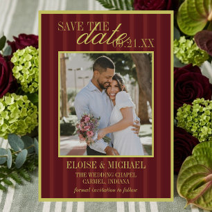 Elegante Streifen Chartreuse Burgund Save-the-Date Einladung