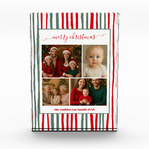 Elegante Streifen Familienfoto Frohe Weihnachten T Fotoblock