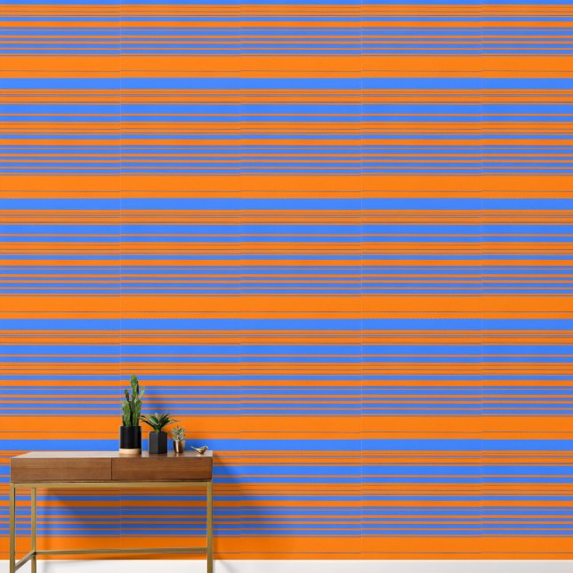 Elegante Streifen in Blau und Orange Tapete (Korridor)