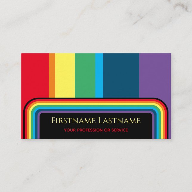 Elegante Streifen in Regenbogenfarben, abgerundete Visitenkarte (Vorderseite)