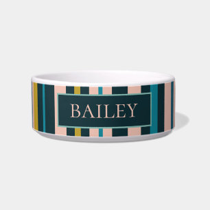 Elegante Streifen Personalisiert Blau Blush Hund Napf