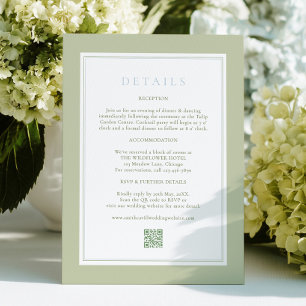 Elegante Streifen Sage Hochzeits-Details-Karte Begleitkarte