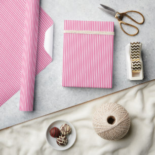 Elegante Streifen Weiß - Fuchsienrosa  Geschenkpapier