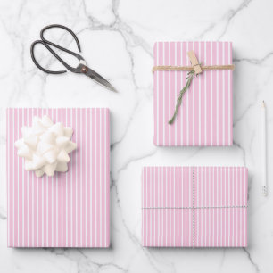Elegante Streifen Weiß - Hellrosa Geschenkpapier Set
