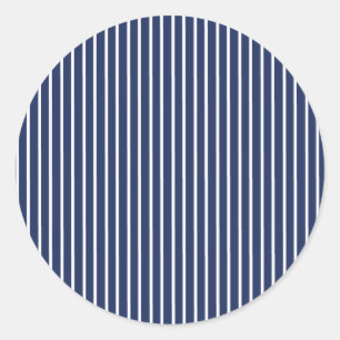 Elegante Streifen Weiß - Marineblau Runder Aufkleber