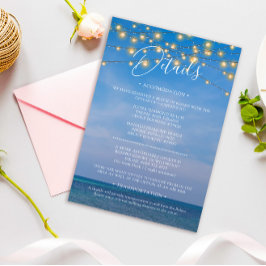 Elegante String Lights Beach Wedding Details Card