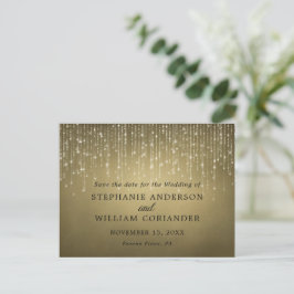 Elegante String Lights Gold Save the Date STD Ankündigungspostkarte