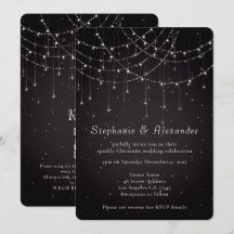 Elegante String Lights QR Code Damask Black Weddin