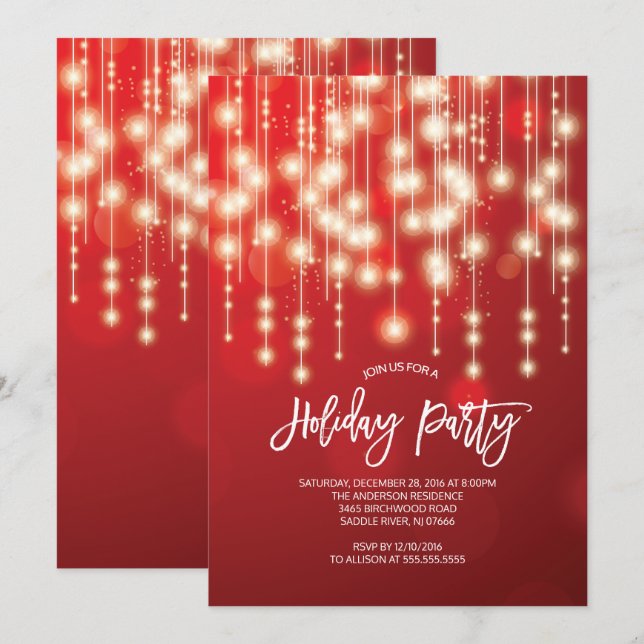 Elegante String of Lights Christma Party Einladung (Vorne/Hinten)