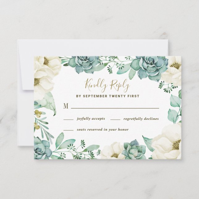 Elegante Succulent Watercolor Wedding RSVP Cards (Vorderseite)