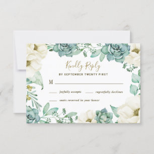 Elegante Succulent Watercolor Wedding RSVP Cards Karte