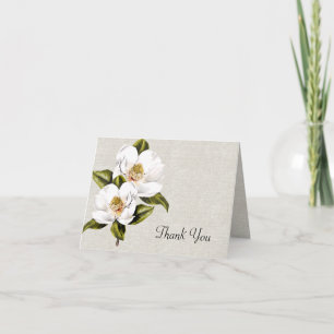 Elegante Südstaaten-Schönheit Magnolien Hochzeit D Dankeskarte
