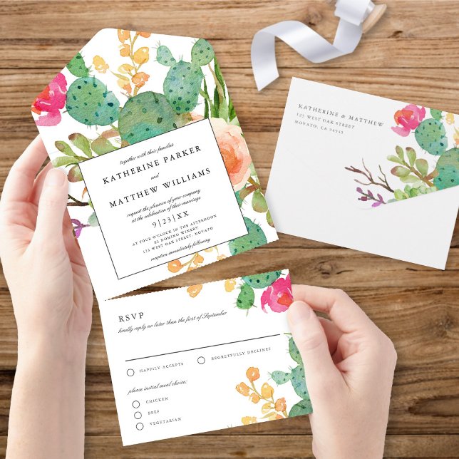 Elegante Sukkulente Hochzeit der Wasserfarben All In One Einladung (Von Creator hochgeladen)