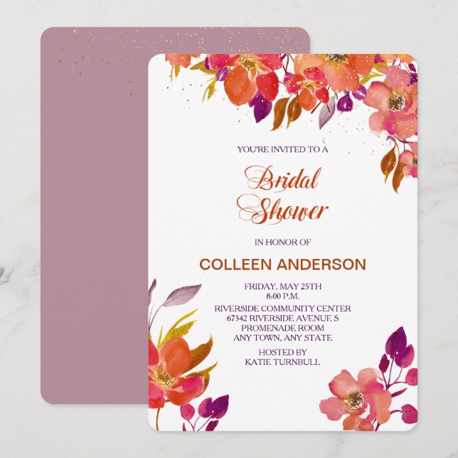 Elegante Summer Bouquet Bridal Dusche Einladung (Vorne/Hinten)
