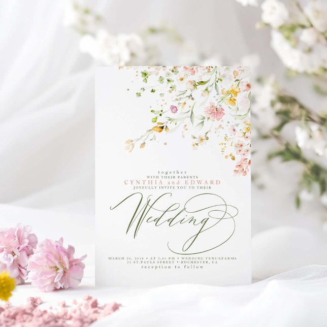 Elegante Summer Meadow Wildblumen Boho Wedding Einladung (Wildflowers Wedding Invitations)