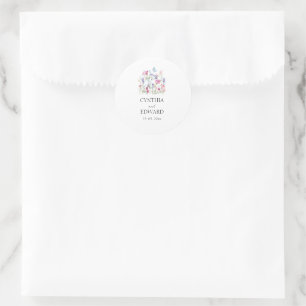 Elegante Summer Meadow Wildblumen Hochzeit Runder Aufkleber
