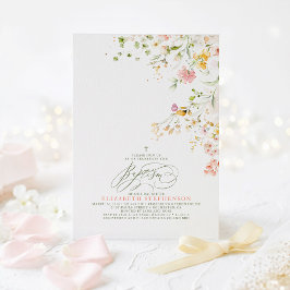 Elegante Summer Meadow Wildblumen Taufe Einladung