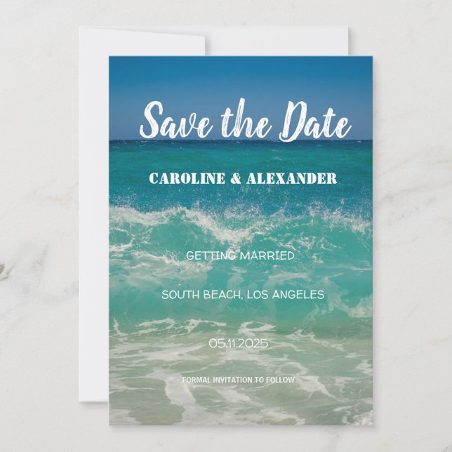 Elegante Summer Ocean Waves Beach Tropical Wedding Save The Date (Vorderseite)