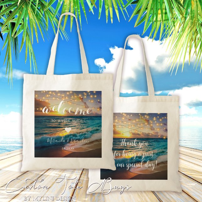 Elegante Summer Sunset Beach Wedding Welcome Bag Tragetasche (Von Creator hochgeladen)