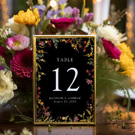 Elegante Summer Wildblume Black Wedding Tischnummer