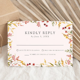 Elegante Summer Wildblume Blush Wedding RSVP Karte