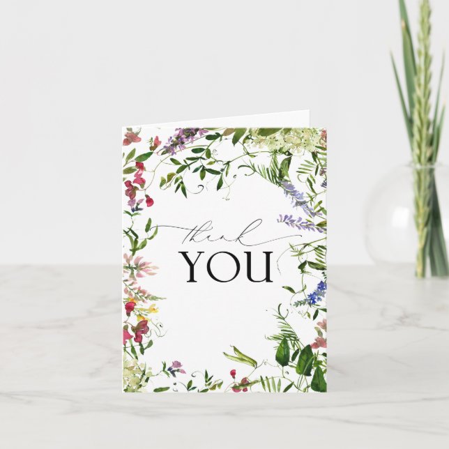 Elegante Summer Wildblume Calligraphy Vielen Dank Dankeskarte (Vorderseite)